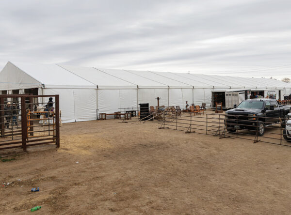 Outside of 60′ x 230′ (18m x 70m) clearspan event structure at Waverly Sales Co in 2026. Outside of 60′ x 230′ (18m x 70m) clearspan event structure at Waverly Sales Co in 2026.