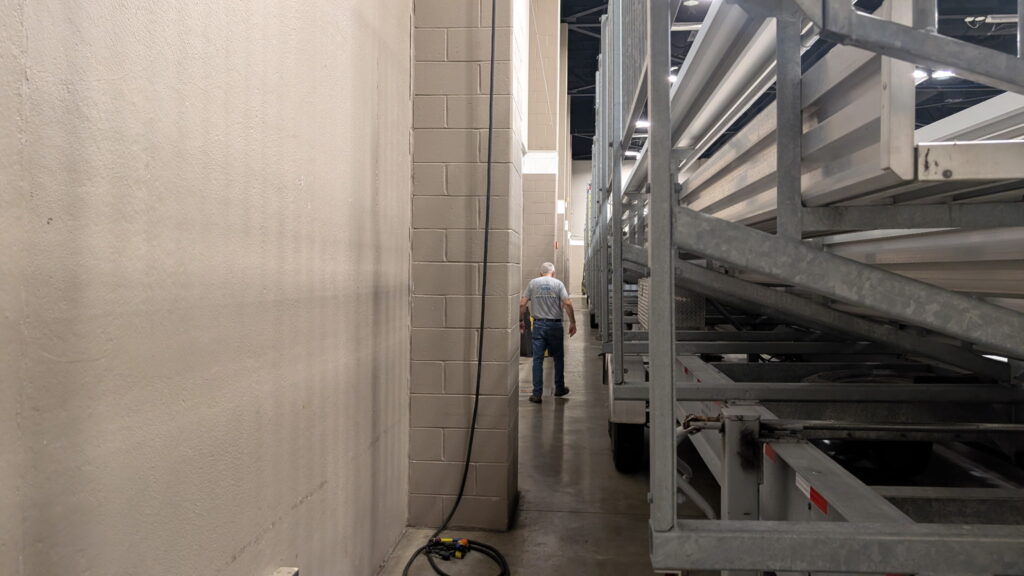 Temporary Bleachers close to the wall at RiverCenter in Davenport, Iowa