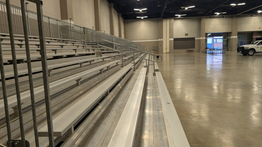 Temporary Bleachers for the 2026 USA Gymnastics event at RiverCenter in Davenport, IA
