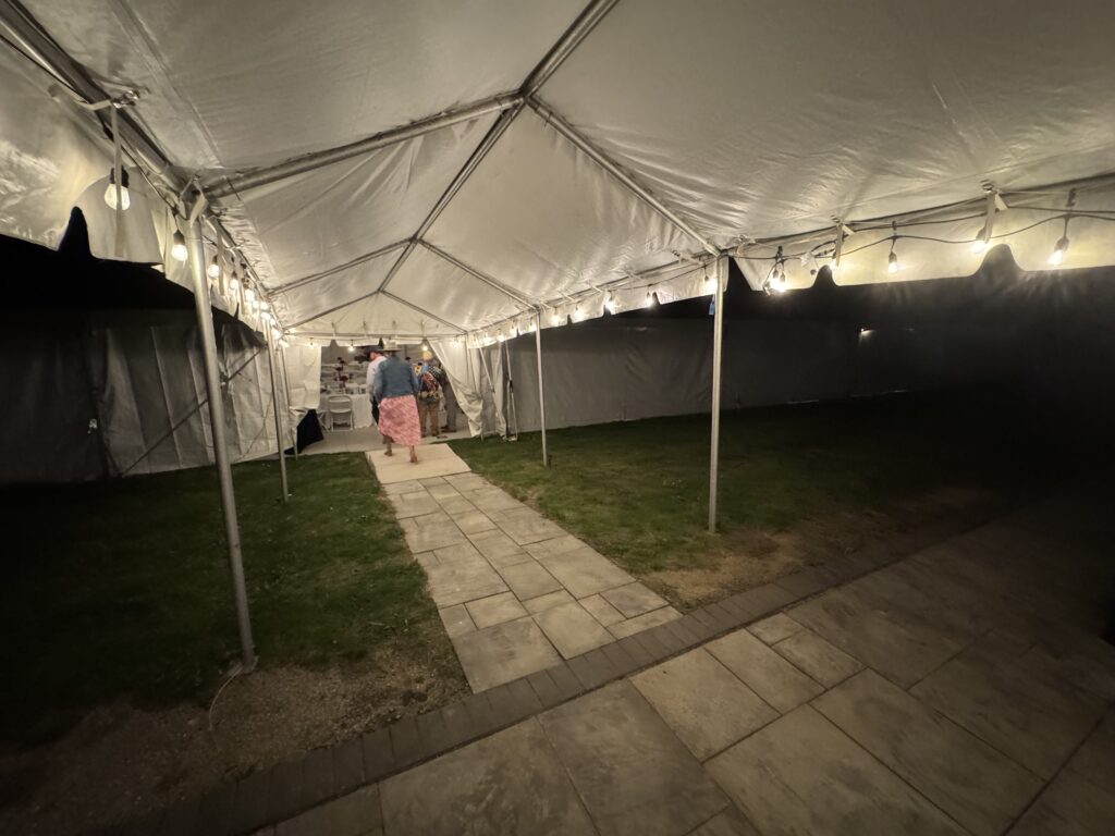 10′ x 30′ frame tent as a path between tents.