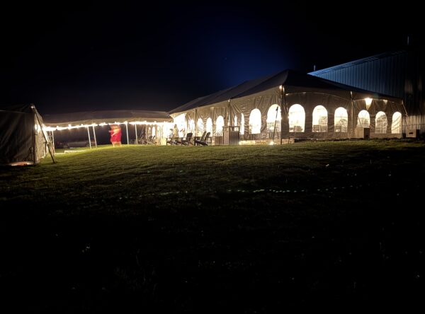 10′ x 30′ frame tent between a 40′ x 120′ Jumbo Track event tent on the far left to the 30′ x 75′ frame tent on the right with French windows. 10′ x 30′ frame tent between a 40′ x 120′ Jumbo Track event tent on the far left to the 30′ x 75′ frame tent on the right with French windows.