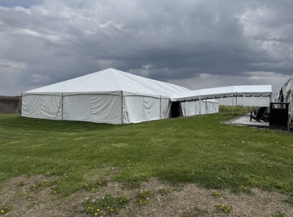 40′ x 120′ Hybrid Tent on the left with 10′ x 30′ Frame Tent walkway into 30′ x 75′ Frame Tent on the far right. 40′ x 120′ Hybrid Tent on the left with 10′ x 30′ Frame Tent walkway into 30′ x 75′ Frame Tent on the far right.