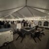 Heat under the 30′ x 75′ frame tent with French windows and lights.