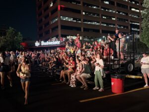 Spectators on our 7-row towable bleachers for Budweiser’s 150th Anniversary Celebration in St. Louis, Missouri