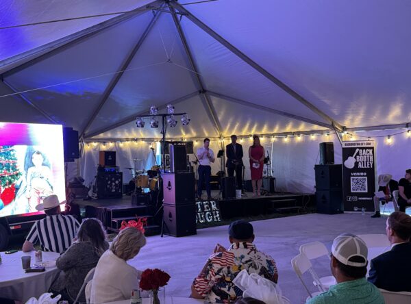 Stage under a 40' x 120' Jumbo Track event tent. Stage under a 40' x 120' Jumbo Track event tent.