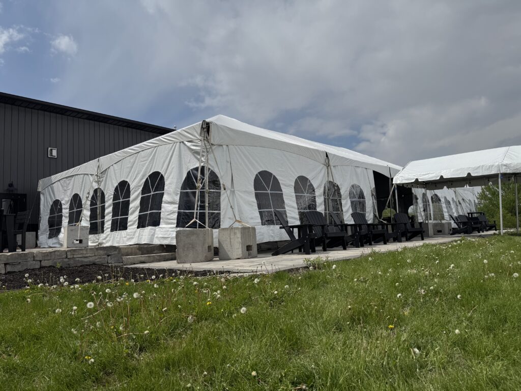 Tent sidewall French windows on the 30′ x 75′ frame tent.