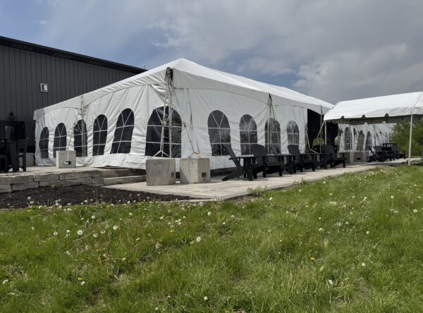 Tent sidewall French windows on the 30′ x 75′ frame tent. Tent sidewall French windows on the 30′ x 75′ frame tent.