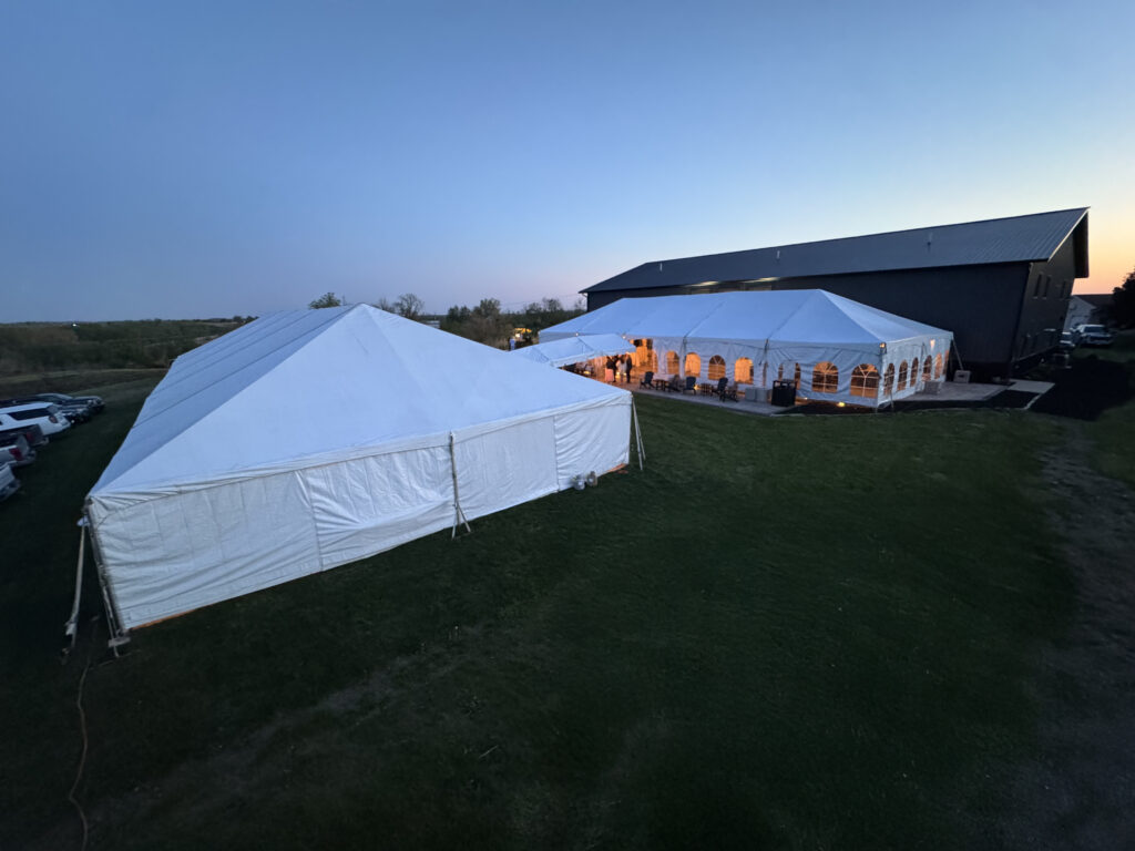 Tents at TaterTough Foundation: Chasing Down Dreams 2026 at Legacy Acres Hunting Club in Parnell,Iowa at night