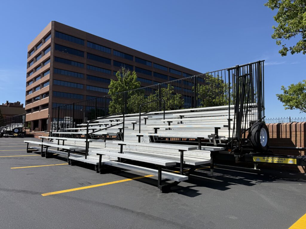 Two of our 7-Row towable bleacher outside of the Budweiser building for the 150th anniversary celebration in St. Louis, Missouri