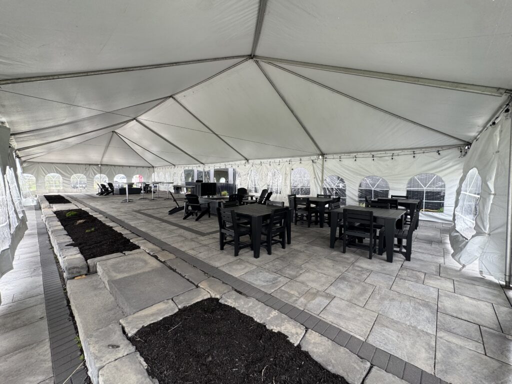 Under the 30′ x 75′ Frame Tent (view from the corner).