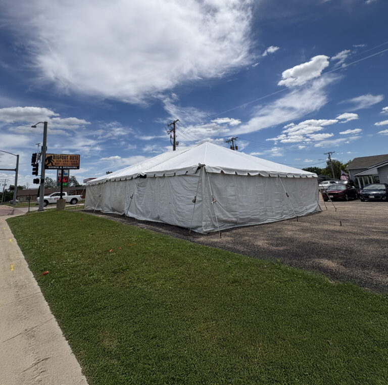 30' x 45' Frame Tent and tables in Hiawatha, Iowa for Cornelier Fireworks (zoom out)