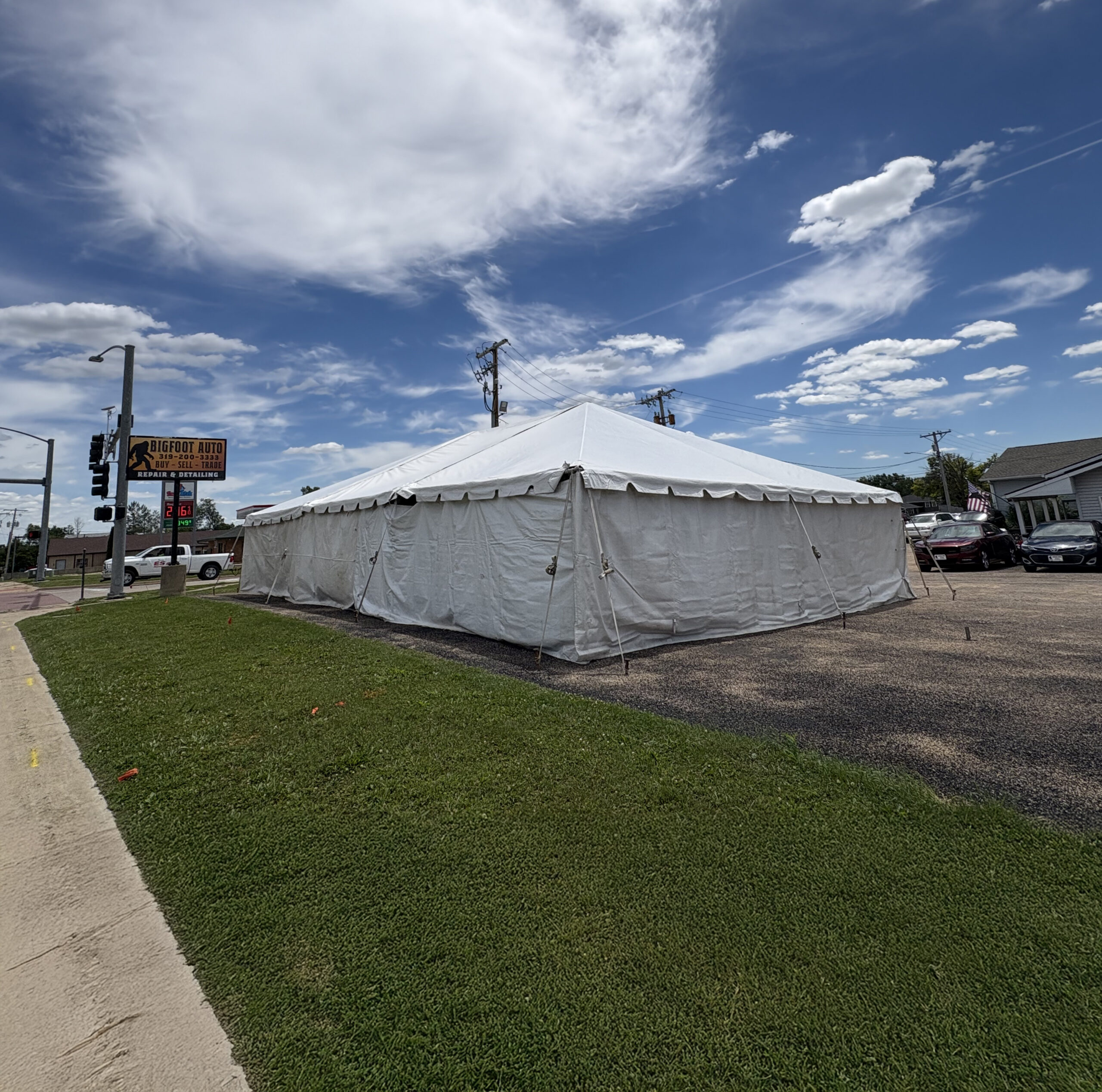 30' x 45' Frame Tent and tables in Hiawatha, Iowa for Cornelier Fireworks (zoom out)