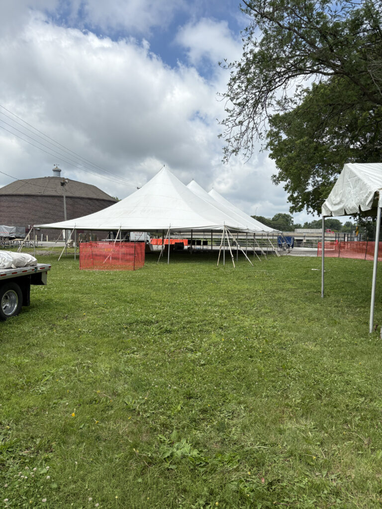 40' x 80' Freds Rope and Pole event tent at Cedar Basin Music Festival in Cedar Falls, Iowa (end).