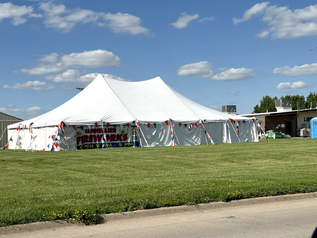 Cornellier Fireworks Stand 40' x 60' Rope and Pole Event Tent in North Liberty, Iowa