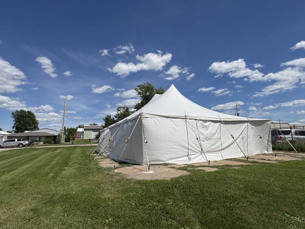 Corner of the 30' x 40' Rope and Pole Tent in Marion, Iowa for Cornellier Fireworks