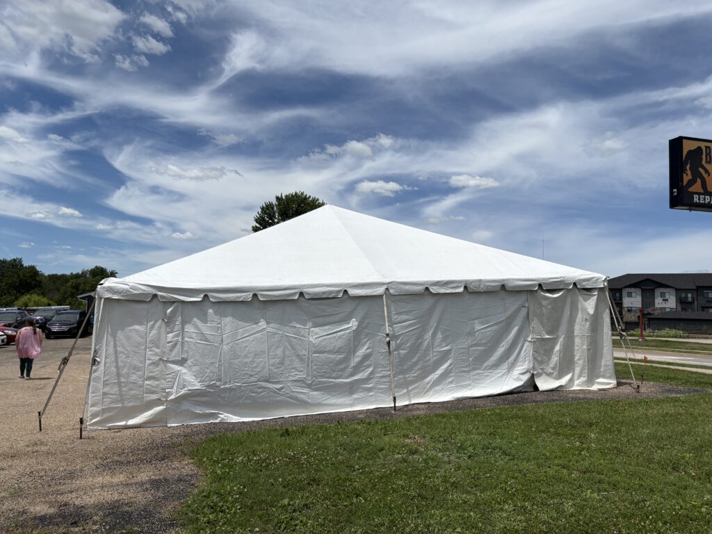End of the 30' x 45' Frame Tent and tables in Hiawatha, Iowa for Cornelier Fireworks