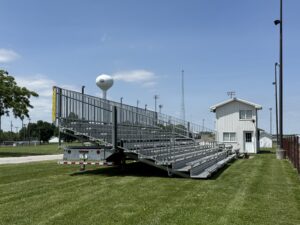 Full side view of the deployed 10-row bleacher