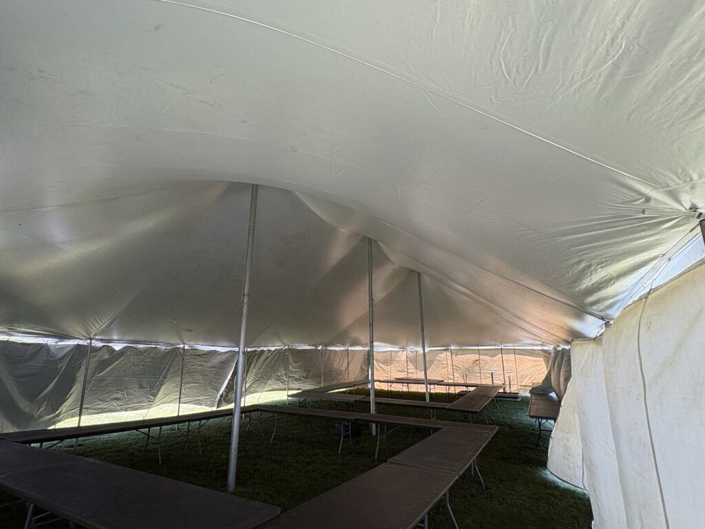 Under the 30' x 60' Rope and Pole tent in Galesburg, Illinois for Cornellier Fireworks