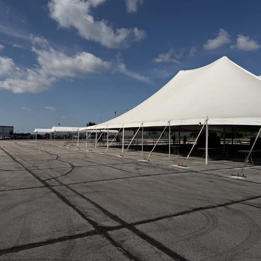 10' x 40' frame tents and a 80' x 90' rope and pole tent in Cedar Rapids, Iowa