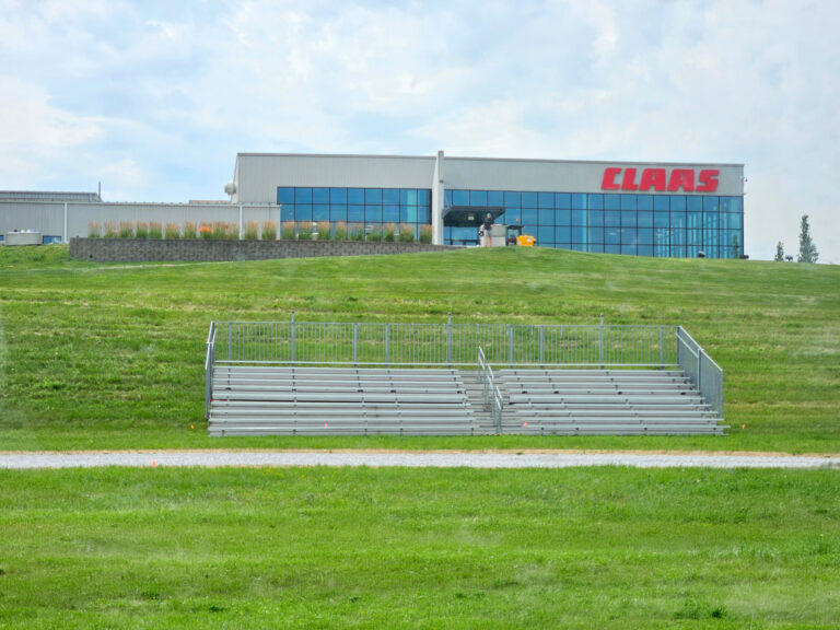 45' Towable Bleacher for a Corporate Event for 402 Events at CLAAS of America building in Omaha, Nebraska