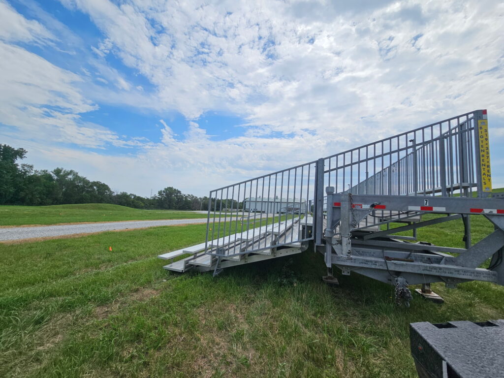 45' Towable Bleacher removed from the truck's hitch in Omaha, Nebraska