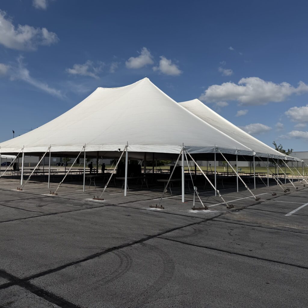 80' x 90' rope and pole tent in Cedar Rapids, Iowa