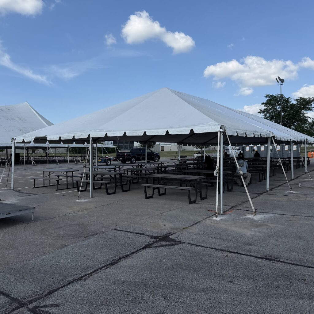 Corner of the 30' x 75' frame tent in Cedar Rapids, Iowa