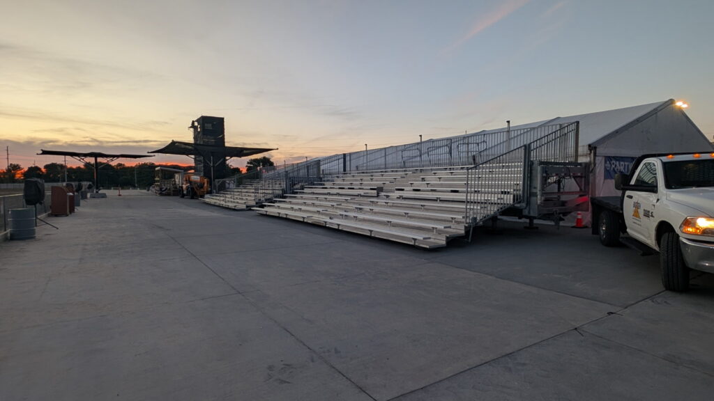 Two 45' towable bleachers installed trackside at Horsemen’s Park in Omaha, Nebraska