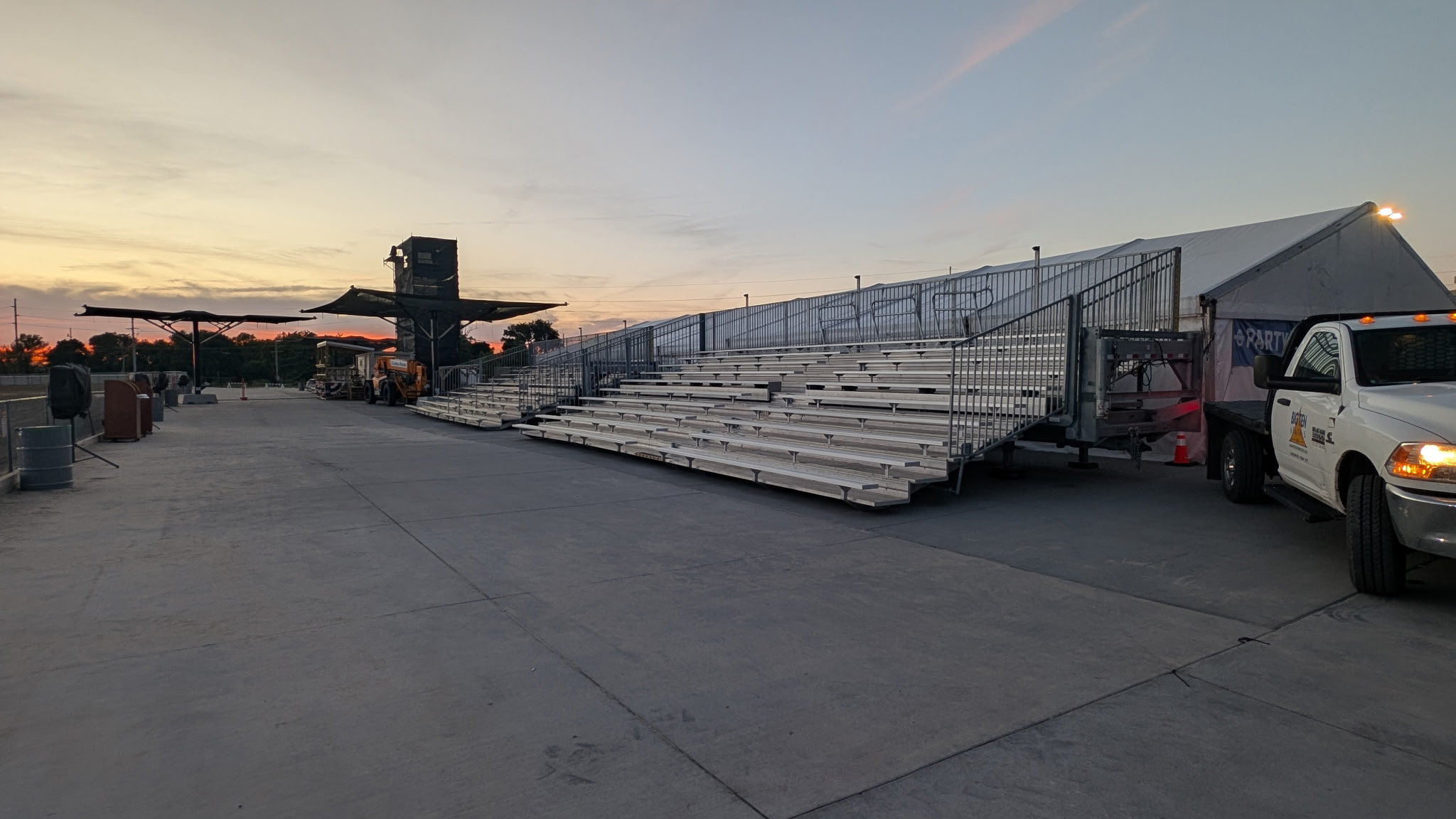 Two 45' towable bleachers installed trackside at Horsemen’s Park in Omaha, Nebraska