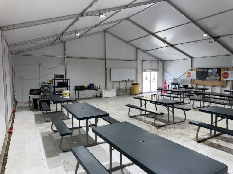 Under of 40' x 40' Liri Tent US - Climate Controlled Temporary Construction Shelter in Iowa