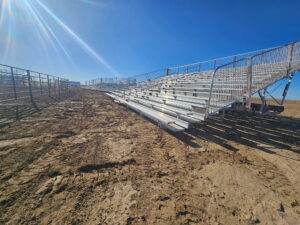 Two 10-row 45′ towable bleachers that seat 273 people each and one 15-row 45′ towable grandstand (seats 412 peope) at Bennett Days in Bennett, Colorado